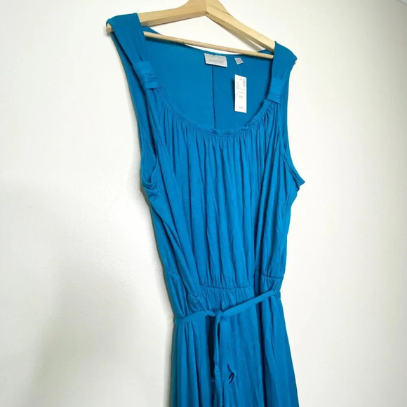 NWT Avenue Blue Tank Dress Tie Waist Women's 26/28 Midi Flowy Summer - Picture 2 of 13